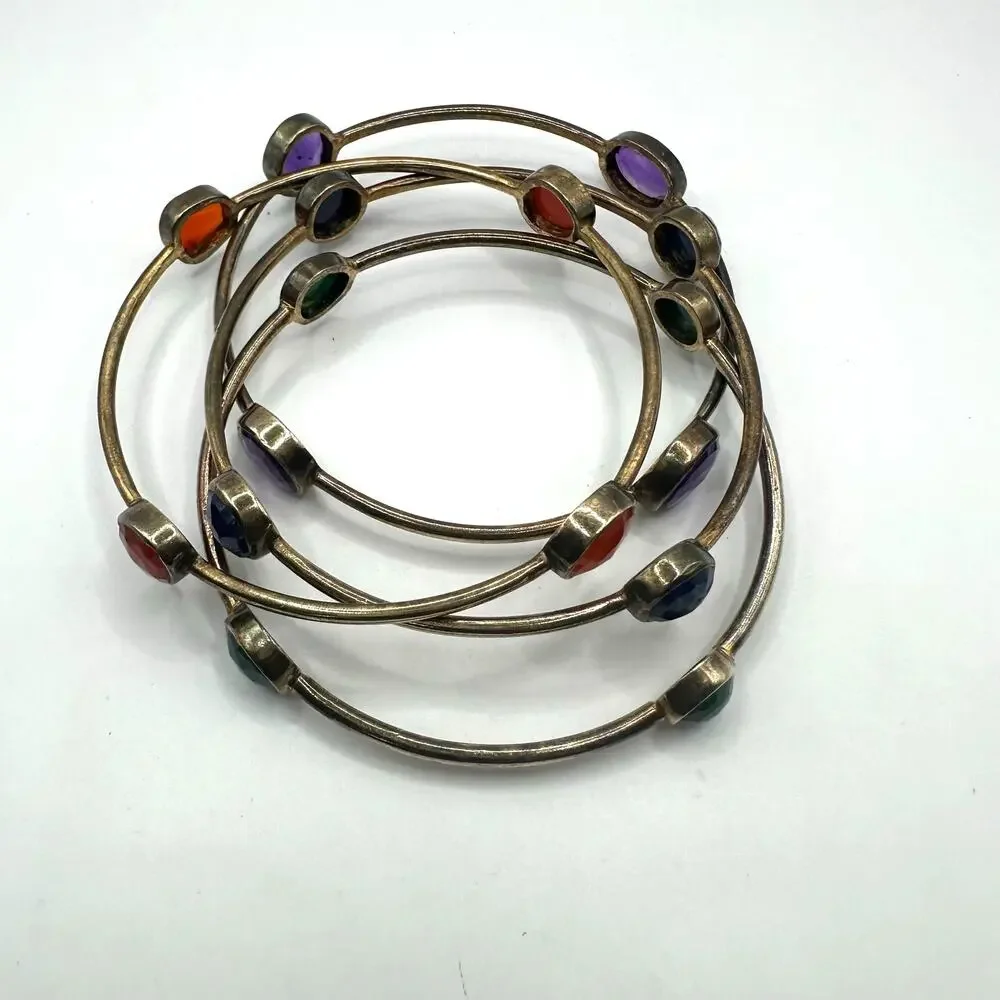 Lot of 4 Bangle Bracelets Casual Bohemian Boho Stackable Set Colorful Casual